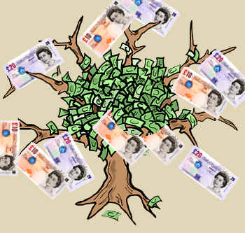 Picture of Tree Growing twenty and ten pound notes
