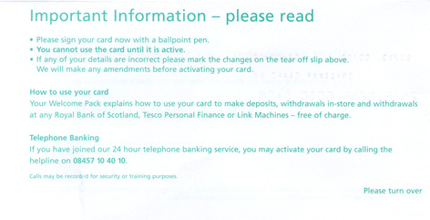 Leter From Tesco small print very litle contrast light green on white