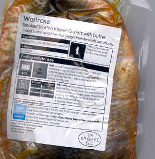 Boil in the bag Kippers Low contrast on cooking instructions