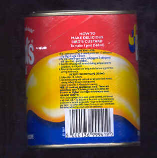 Birds custard powder Almost illegible instructions